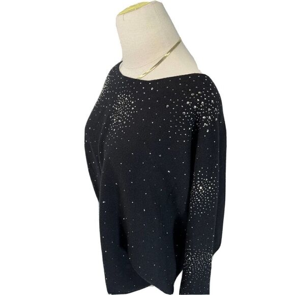 Milano By SioniSweater Size Large Black Rhinestones Long Sleeve NEW - Picture 10 of 11